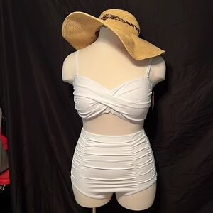 Vintage SwimsuitsForAll- White High waist bikini- Top=Size 16, Bottom=Size 18